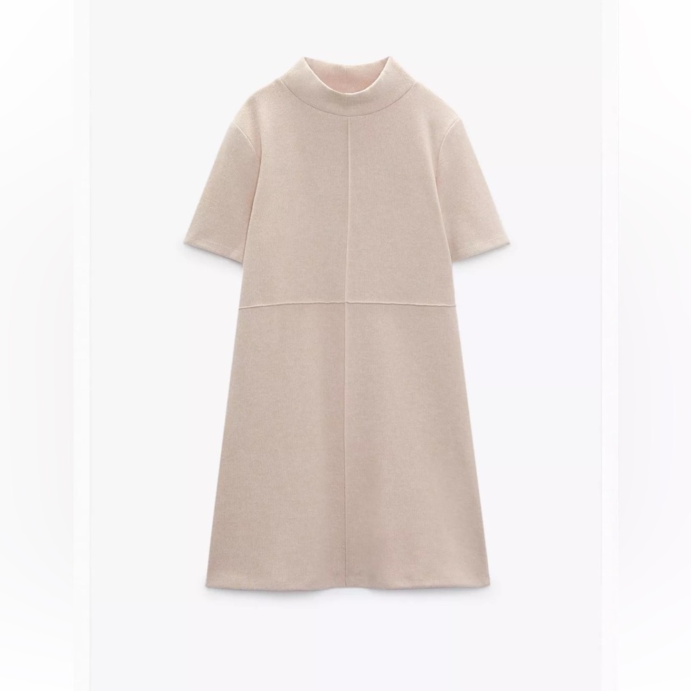 Zara Cream Mini Dress with High Neck